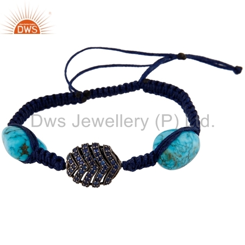 Macrame Bracelet - 4.280 Gms Sterling Silver, 19 Pcs Blue Sapphire, Adjustable Size, Unisex Design