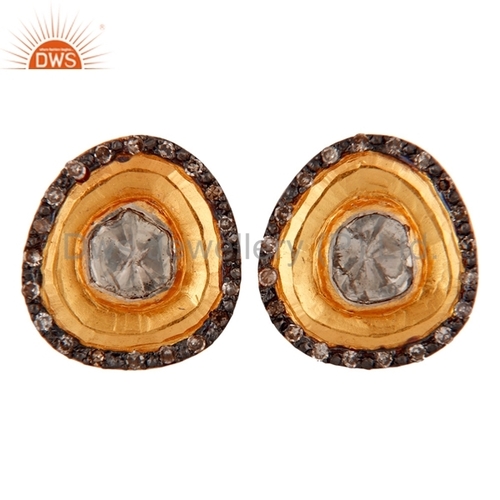 18K Solid Yellow Gold Diamond Earrings