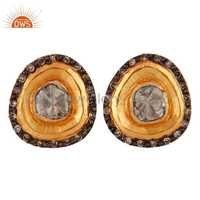 18k Solid Yellow Gold Diamond Earrings