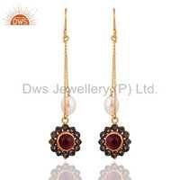 Sterling Silver Ruby Earrings With Diamond
