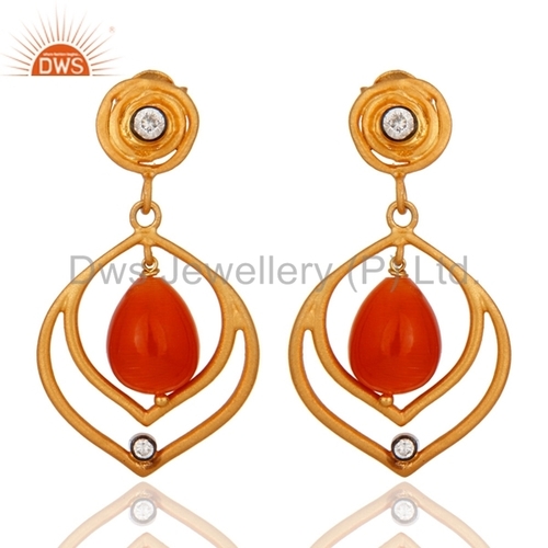 Peach Moon Stone Sterling Silver Earrings - 1-2 Inches, Gold Vermeil, Peach Moonstone | Elegant Design, Customizable, Fine Craftsmanship
