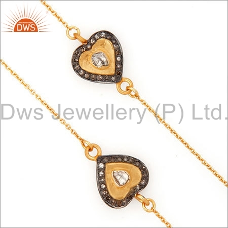 Sterling Silver Rose Cut Diamond Necklace - 6.975 Gms Gross Weight | 66 Round Brilliant Cut Diamonds, Stylish Eye-Catching Design