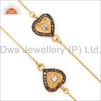 Sterling Silver Rose Cut Diamond Necklace - 6.975 Gms Gross Weight | 66 Round Brilliant Cut Diamonds, Stylish Eye-catching Design