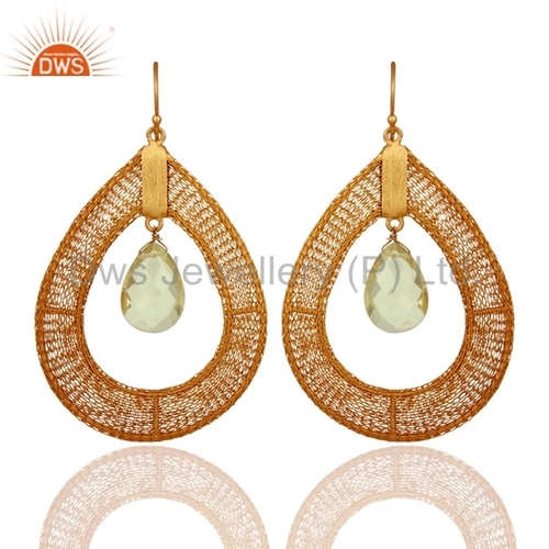 Wire Weave Sterling Silver Dangle Earrings - Gold Plated