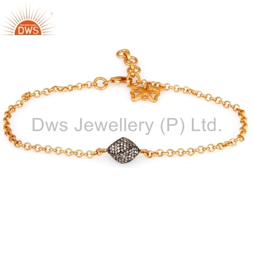 Sterling Silver Pave Diamond Beads Chain Bracelet
