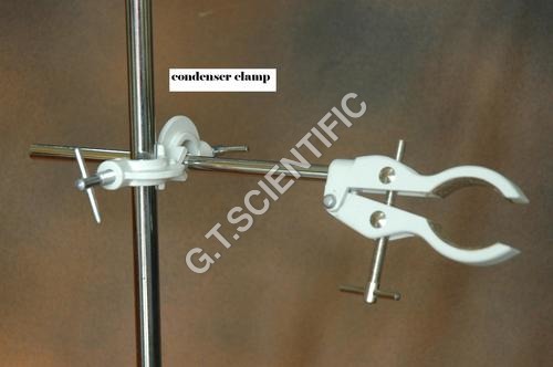 Condenser Clamp - Stainless Steel Construction, Silver & White Finish | Durable Laboratory Use, 1 Year Warranty