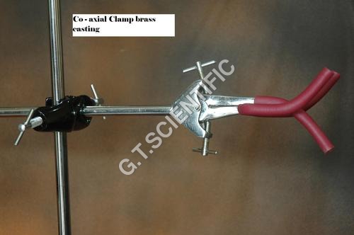 Co-axial Clamp Brass Casting - Brass Casting Adjustable Jaws up to 75 mm Silver Epoxy Coated Rubber Sleeved 1 Year Warranty | Laboratory Use