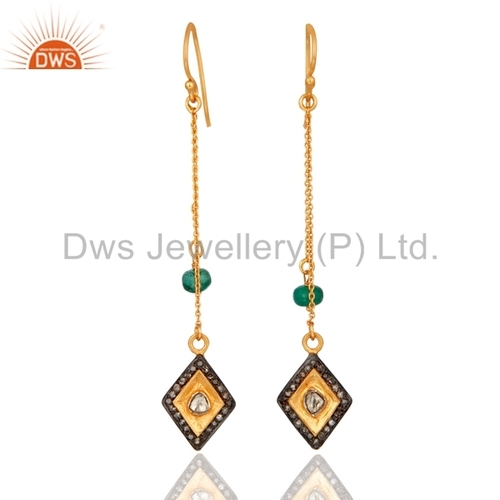 Round Brilliant Cut Natural Emerald Diamond Chain Earrings Supplier