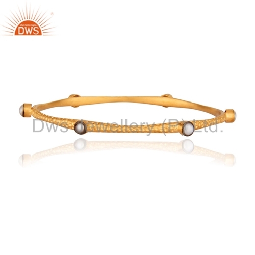 Yellow Gold Plated Sterling Silver Bangle With Pearl