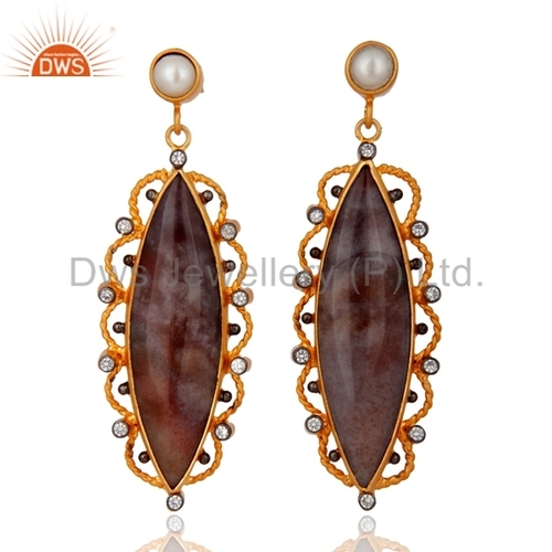 Agate Stone Gold Plated Sterling Silver Earrings
