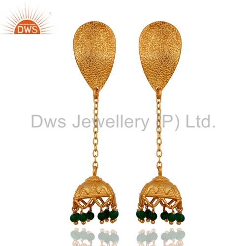 925 Silver Gold Plated Jhumka Chain Earrings Gender: Women