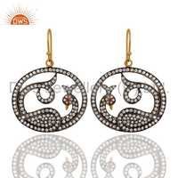 Gold Plated Sterling Silver Drop Earrings - 13.432 Gms, 266 Pcs White Cubic Zirconia, Ideal For Gifts And Parties