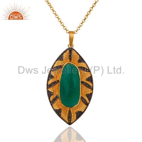 Gold Plated Sterling Silver Green Onyx Pendant