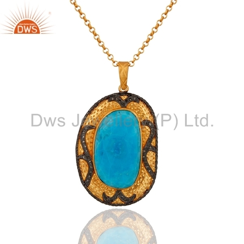 Turquoise Sterling Silver Pendant With Diamond