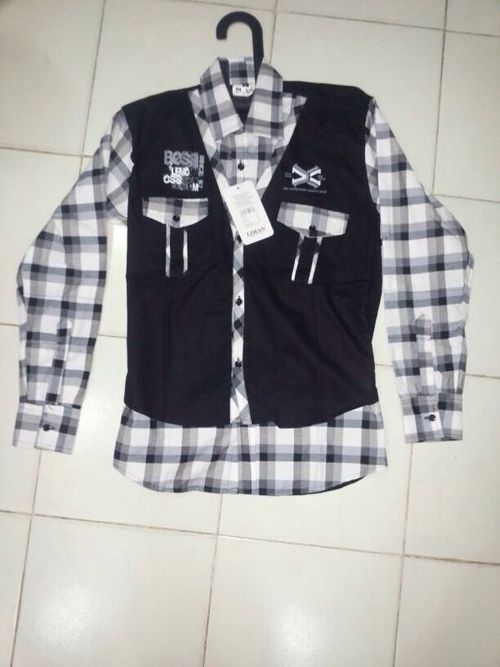 Shirt - Cotton Blend, Varied Size, Black | Button Closure, Plaid Pattern, Stylish Design, Comfortable Fit