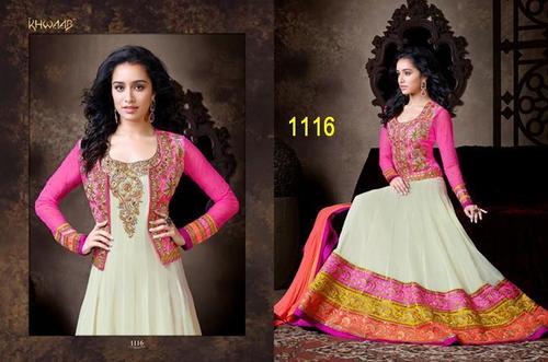 Designer Anarkali Suits - Silk, Chiffon, 54 Inches, Off-White | Elegant Design, Intricate Zari & Stone Embroidery, Comfortable Fit