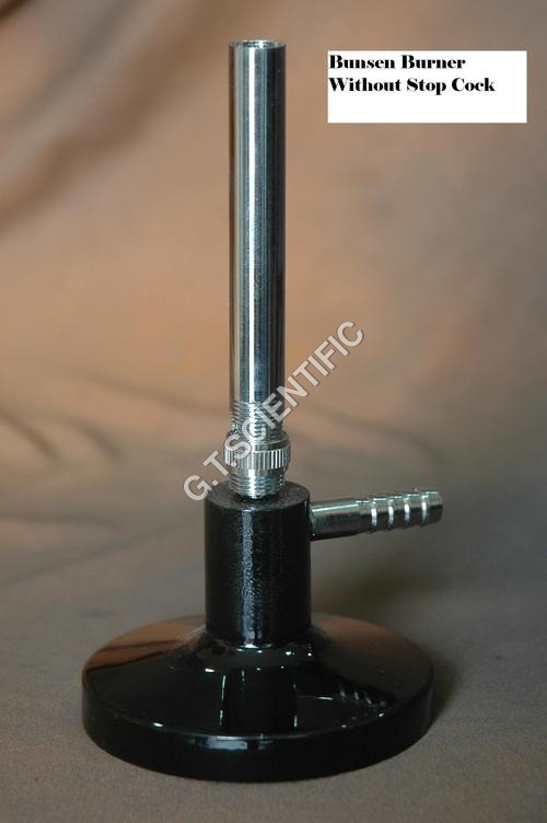 Bunsen Burner without Stop Cock - Stainless Steel, Silver & Black | 1 Year Warranty, Ideal for Laboratory Use