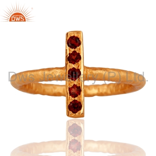 925 Silver Gold Plated Garnet Ring Jewelry Gender: Women
