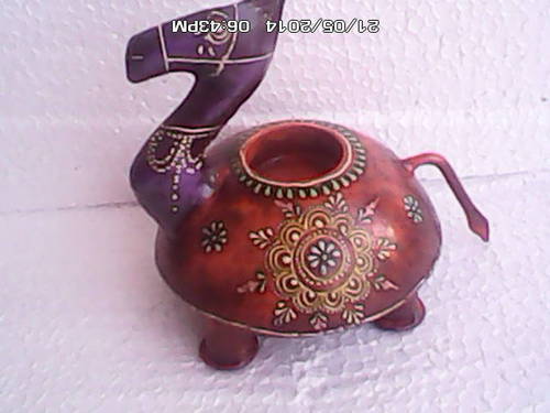Folk Art Metal Hand Painted T-Light Holder