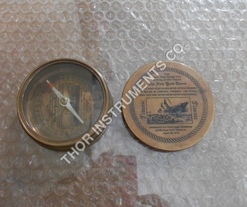 Titanic Pocket Compass - Brass, 3 Inch, Metal Case | Engraved Dial, Magnetic Needle, Precise Direction