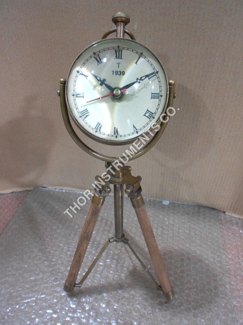 Antique Clock with natural wood Tripod