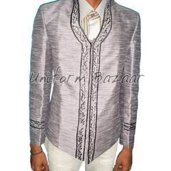 Jodhpuri Blazers - Silk, Custom Size, Silver | Sherwani Style, Stand Collar, Durable, Comfortable Fit