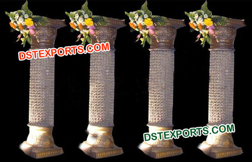 Fiber Crystal Entrance Walkway Pillars - Fiber, 72 Inch Height, White, Etched Design, Square Base, 12 Inch Diameter, Elegant Durable Easy Assembly