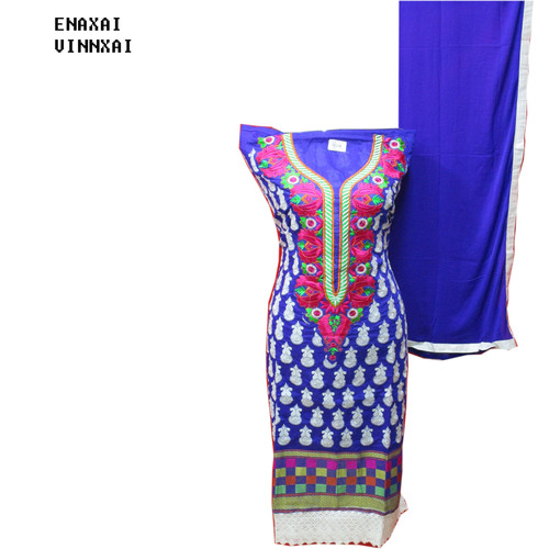 Blue Purple Georgette Salwar Kameez - Lightweight Fabric, Embroidery Work, Perfect Stitching, Trendy Style