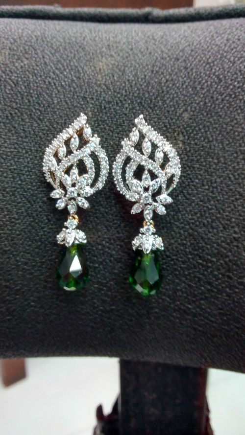 American Diamond Stylish Earrings - Alloy, 25 mm, Green, Post Closure | Elegant Design, Sparkling Crystals, Perfect Gift