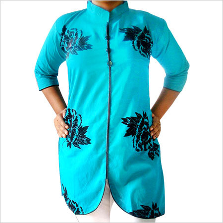 Designer Cotton Kurti Velvet body with Collar