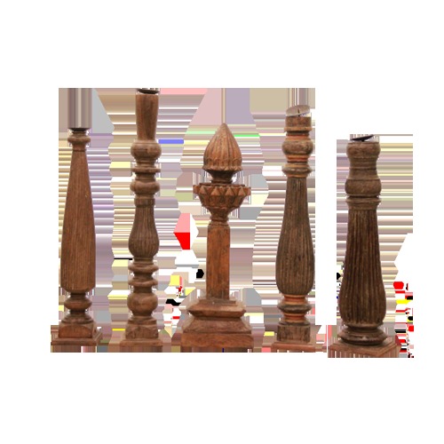 Carved Wooden Pillar Candle Holders