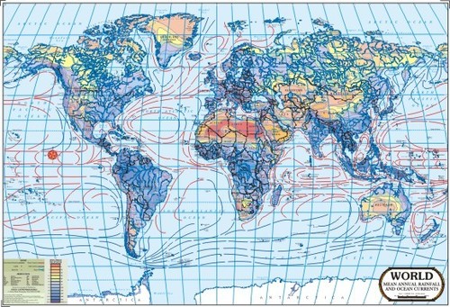 World Rainfall & Ocean Currents Map