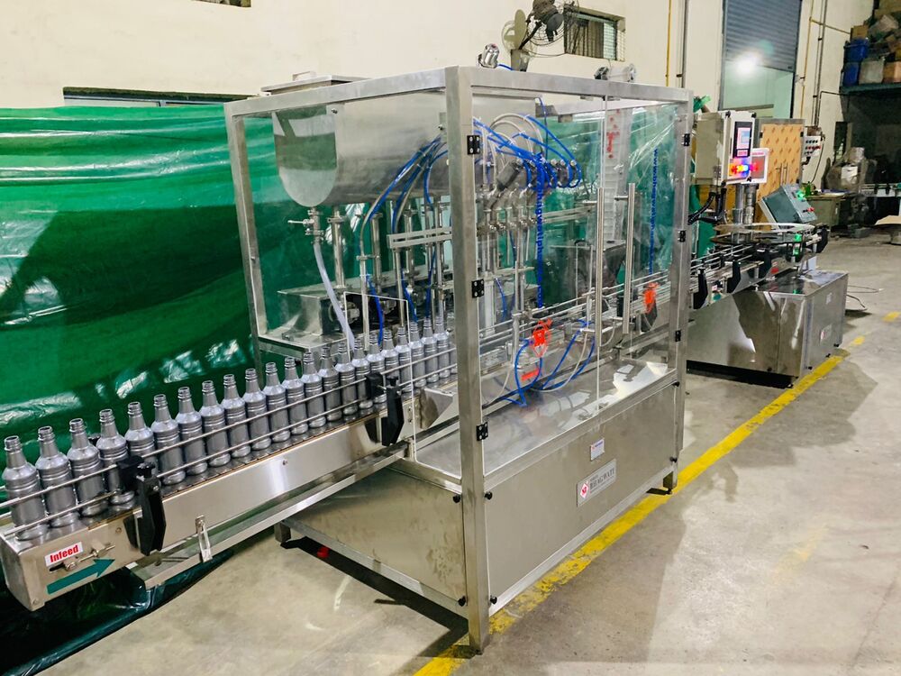 Chemical Filling Machine - Stainless Steel, 50ml to 5000ml Filling Range | Fully Automatic, PLC Control, Touch Screen Interface, Low Noise Operation, High Efficiency, Drip Free Nozzles, Pneumatic Stopper Gates, Memory for 25 Settings