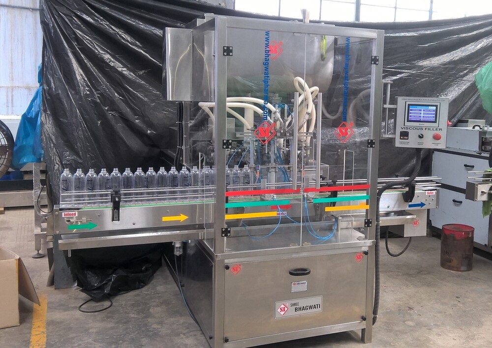 Sauce Filling Machine - Volumetric Design, 4/6/8 Heads, Stainless Steel | Automatic PLC Control, 20-1000ml Fill Size, No Bottle No Fill System, +/-0.5% Accuracy