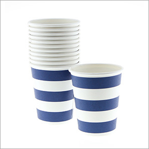 Striped Paper Cups - Paper, Varied Sizes, Blue | Leakproof, Hot Resistant, Lightweight, Durable, Eco-Friendly
