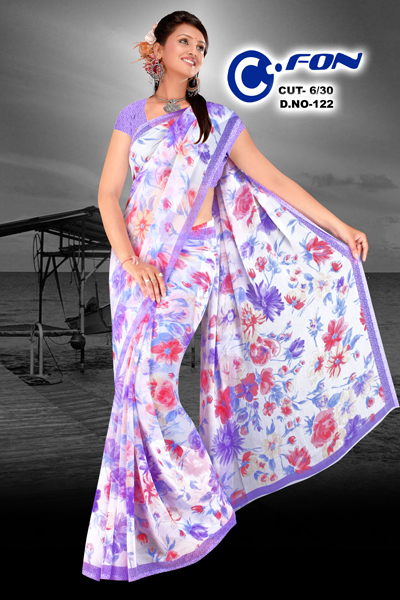 Daily Wear Chiffon Sarees - 5.5 Meters, Floral Print, Lightweight, Skin Friendly, Matching Blouse
