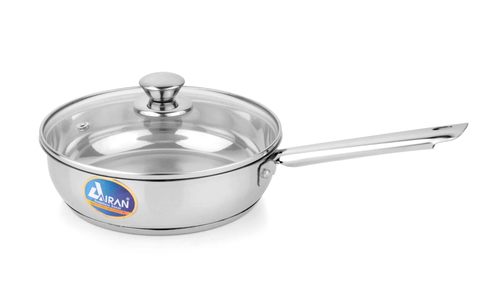 Airan Frypan With Lid Induction Bottom - Stainless Steel, 24 cm, 8 cm Height, Glass Lid, Induction Base, Durable, Even Heating