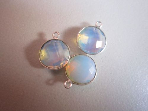 Round 3 Pcs Opal Sterling Silver Connectors Coin 13mm