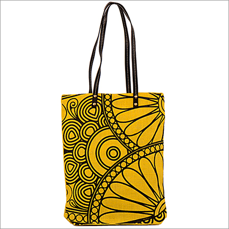 Jute Bag - Jute, Leather 15x12x4 Inches, Yellow | Eco-Friendly, Durable, Stylish, Reusable, Lightweight, Versatile, 10L Capacity, Open Top, Dual Handles