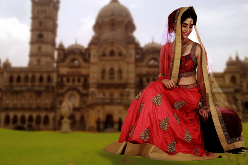 Bridal/Party Wear Lengha Choli - Customizable Fit, Floor-Length Red Silk/Polyester with Aari, Jardozi, Kasab & Intricate Nakshi, Resham Embroidery - Elegant Handcrafted Design
