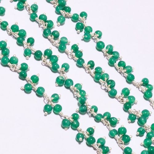 Green Onyx Hanging 18 Inch 925 Sterling Silver Plated Beaded Chain Weight: 10-25 Grams (G)