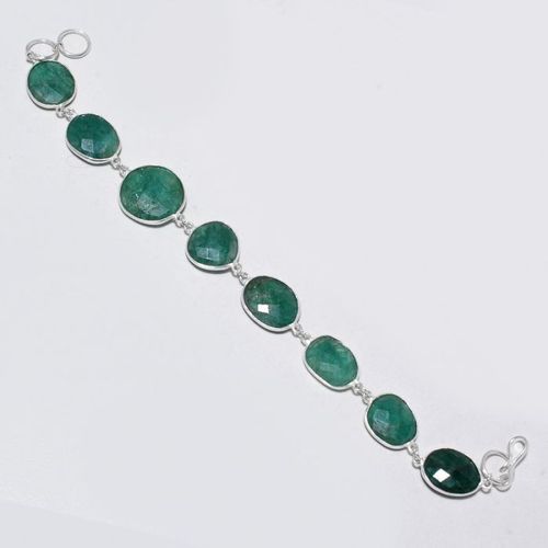 9 INCH EMERALD FACETED NUGGETS 925 SILVER PLATED READY TO WEAR BRACELET 81CTS 8 PCS