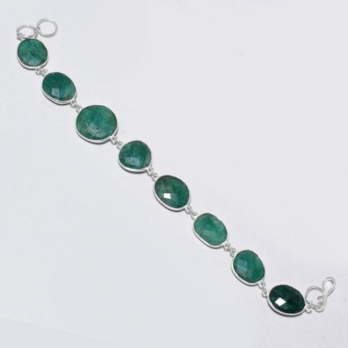 Green 9 Inch Emerald Faceted Nuggets 925 Silver Plated Ready To Wear Bracelet 81cts 8 Pcs