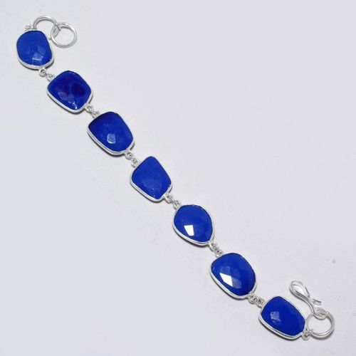 9 Inch Blue Chalcedony  Faceted Nuggets 925 Silver Plated Ready To Wear Bracelet 58Cts 7 Pcs Weight: 5-20 Grams (G)