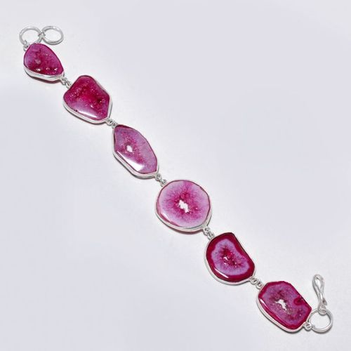 9 INCH PINK DRUZY 925 SILVER PLATED READY TO WEAR BRACELET 110CTS 7 PCS