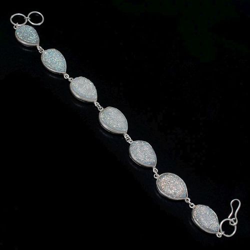 9 Inch  White Druzy Pear Shape  925 Silver Plated Ready To Wear Bracelet 94Cts 7 Pcs Weight: 5-20 Grams (G)