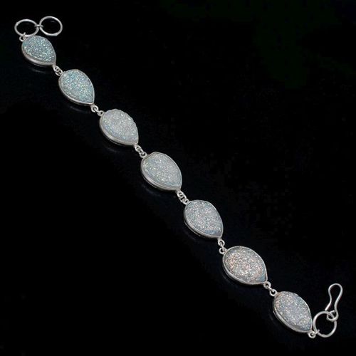 9 INCH  WHITE DRUZY PEAR SHAPE  925 SILVER PLATED READY TO WEAR BRACELET 94CTS 7 PCS