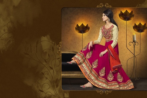 AKSHARA COLLECTION - Silk Blend Maroon Salwar Kameez, 54 Inches | Handcrafted Zari & Stone Embroidery, Elegant Party Wear