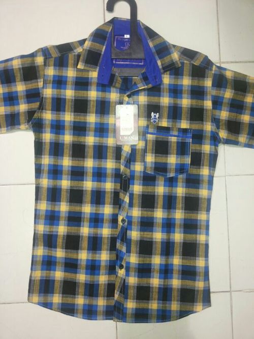 Shirt - Cotton, Medium, Black | Collared, Soft Fabric, Stylish Design, Durable Material, Comfortable Fit, Easy Care, Plaid Pattern, One Pocket, Long Sleeve