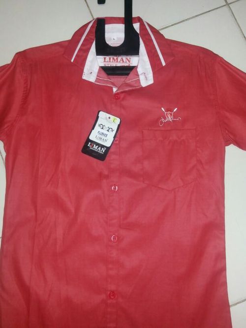 Shirt - Cotton, Medium, Red | Button Closure, Collared, Soft Fabric, Pocket, Long Sleeve, Comfortable Fit, Durable, Easy to Wash